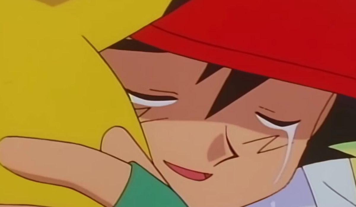 Ash tearfully hugs Pikachu in the Pokemon anime