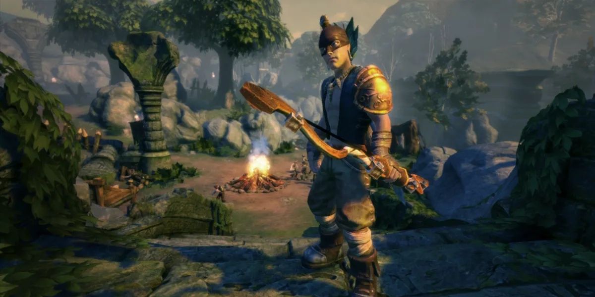 O Herói de Oakvale empunhando um arco no jogo Fable