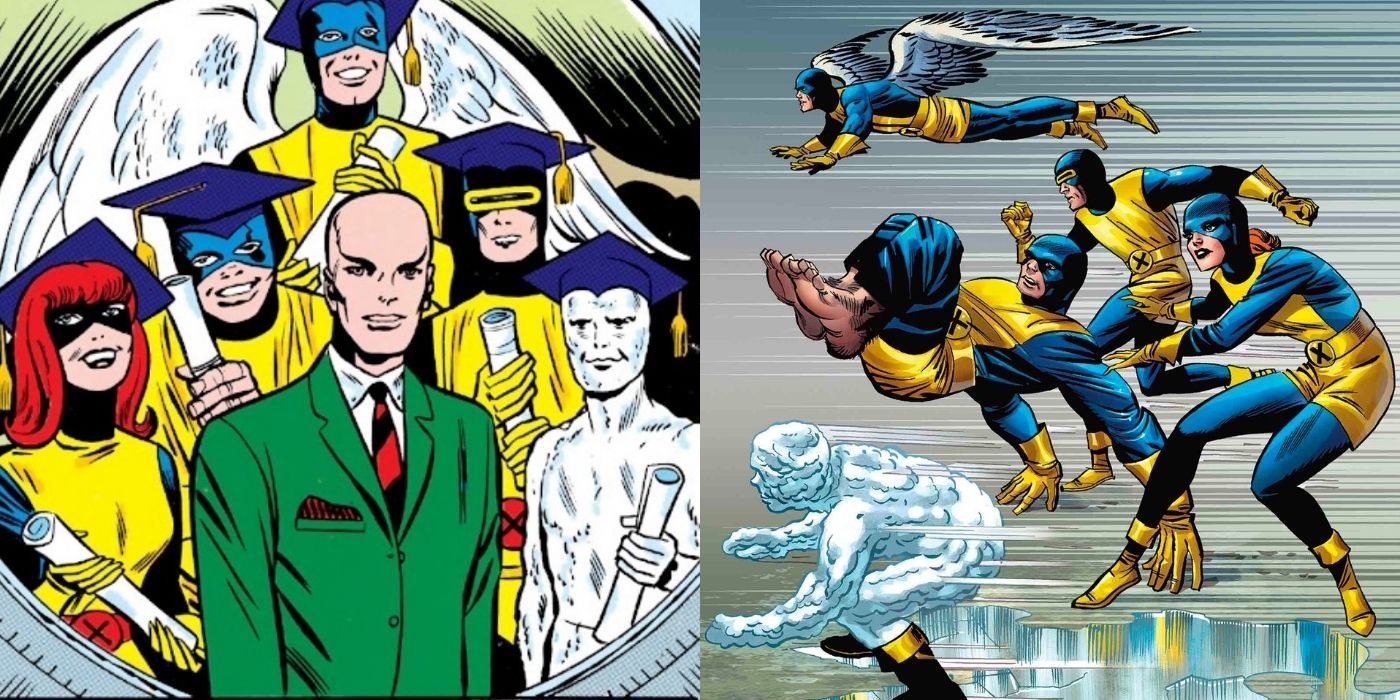 Professor X with the original X-Men graduating in their First Class costumes