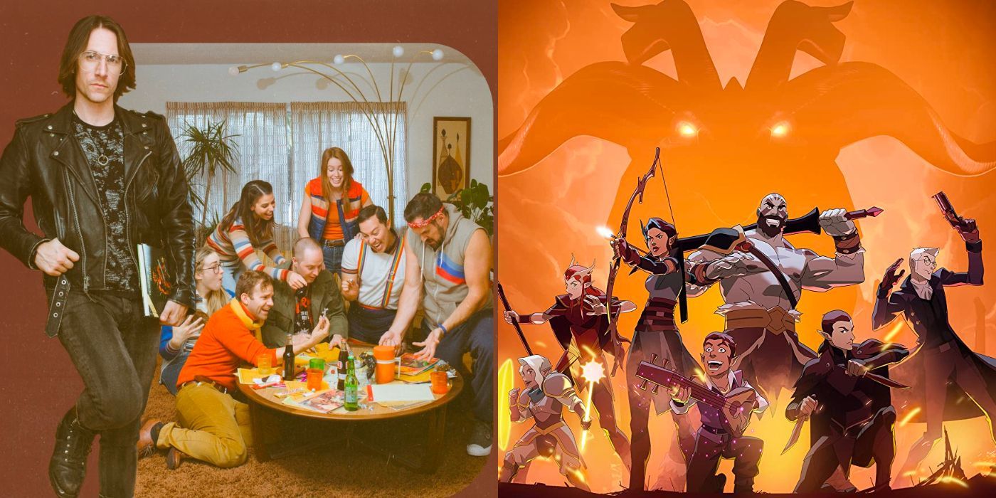 A split image of the Critical Role cast and of a poster for Vox Machina