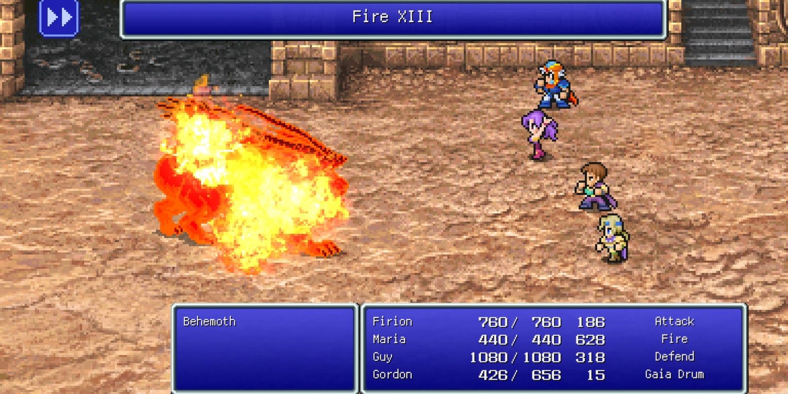 Final Fantasy II party fighting a Behemoth