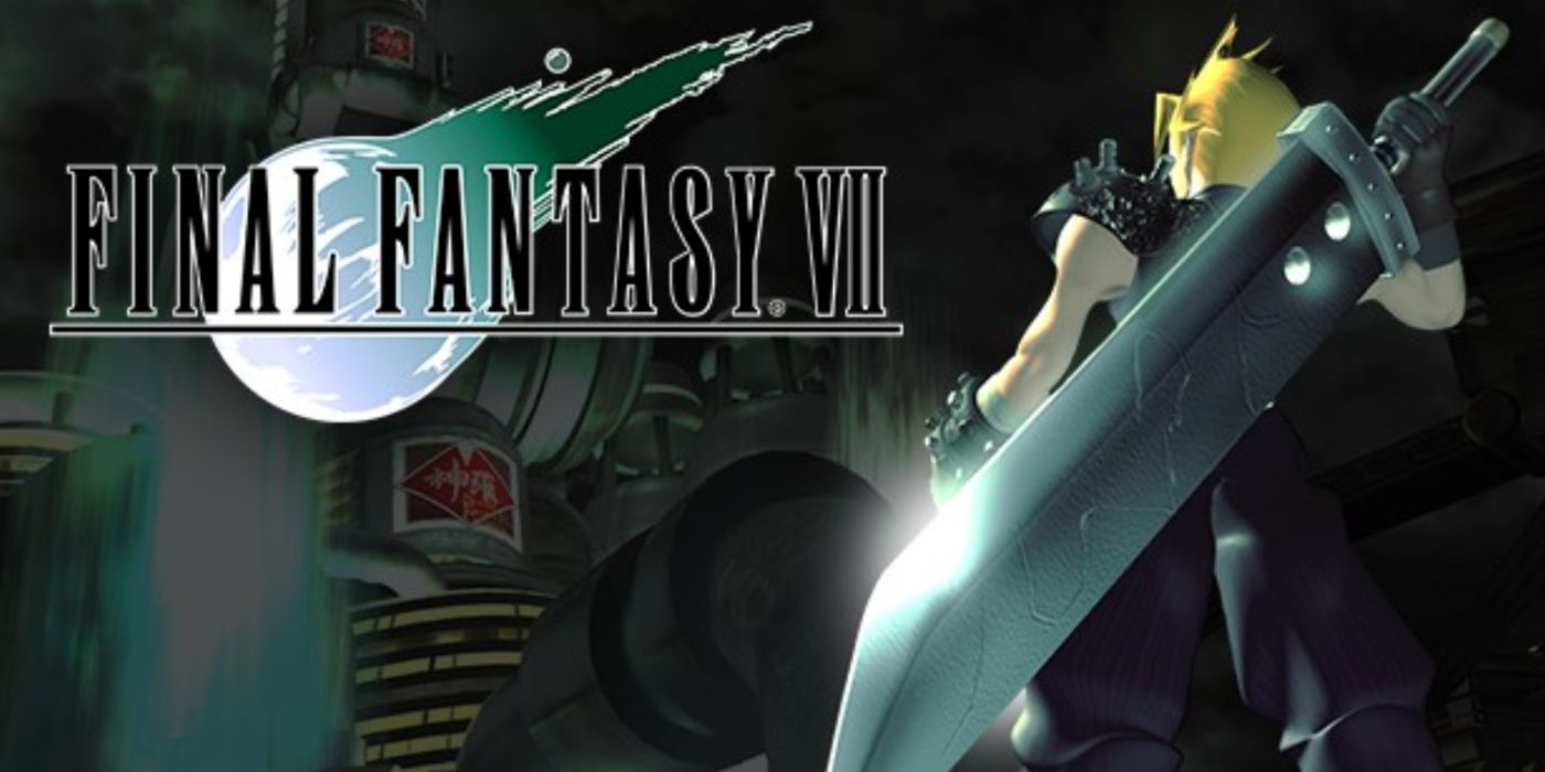 Arte-chave de Final Fantasy VII com Cloud segurando sua Buster Sword.