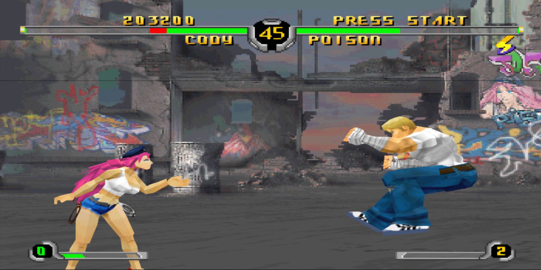 Poison contra Cody em Final Fight Revenge da Sega Saturn