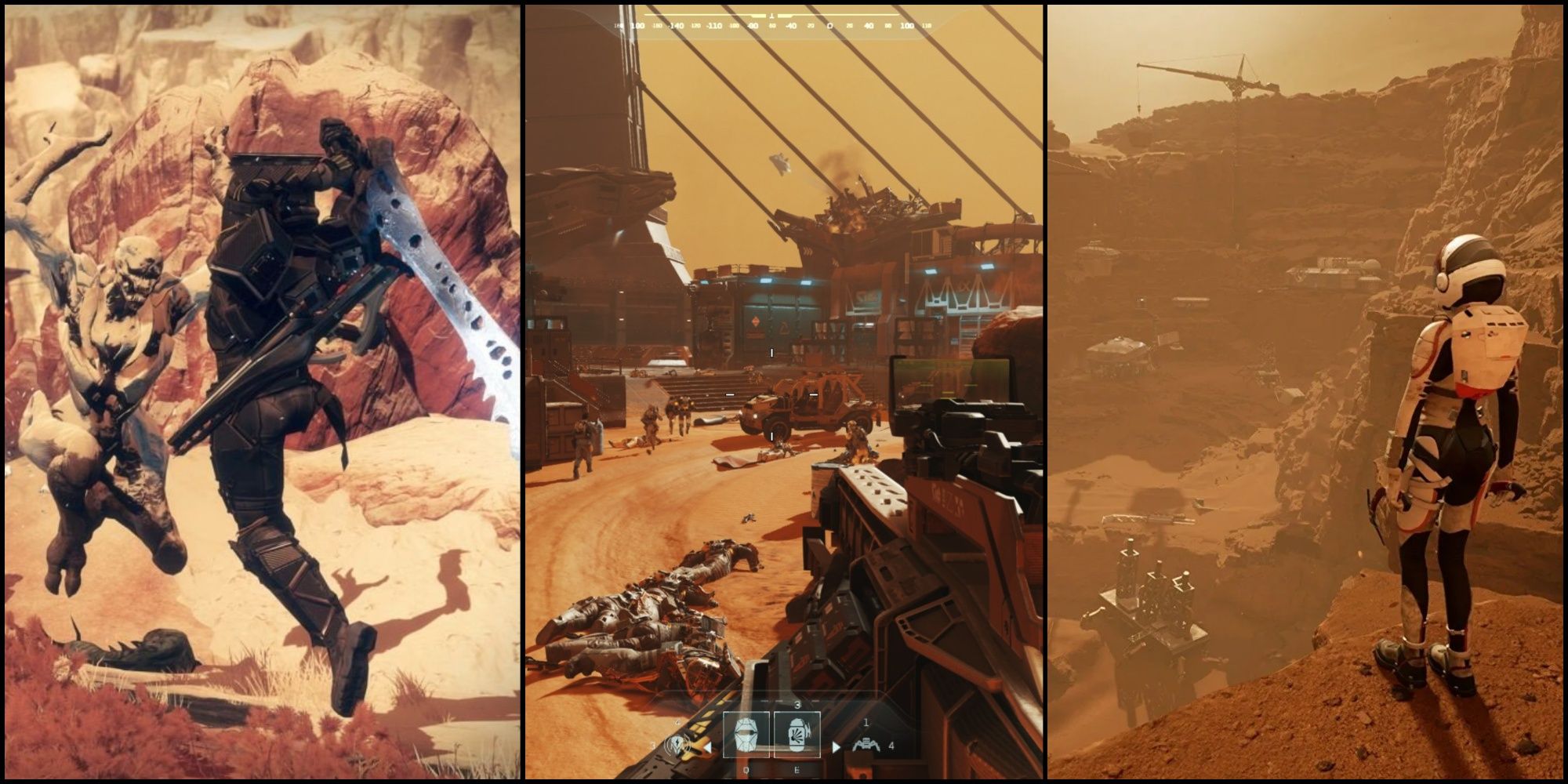 Split image of scenes of games that are set on Mars