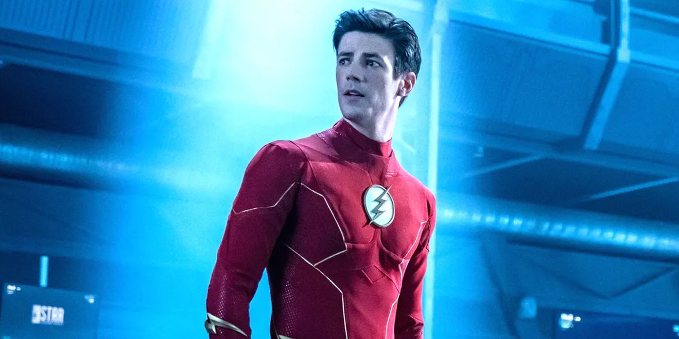 Barry Allen, suited up as The Flash sans cowl, stares out of shot with a terrified look on his face.