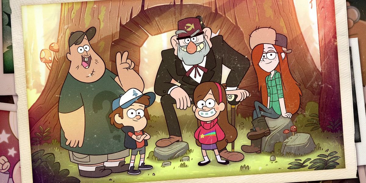 Gravity Falls Intro Picture with Soos, Mabel, Dripper, Grunkle Stan, and Wendy