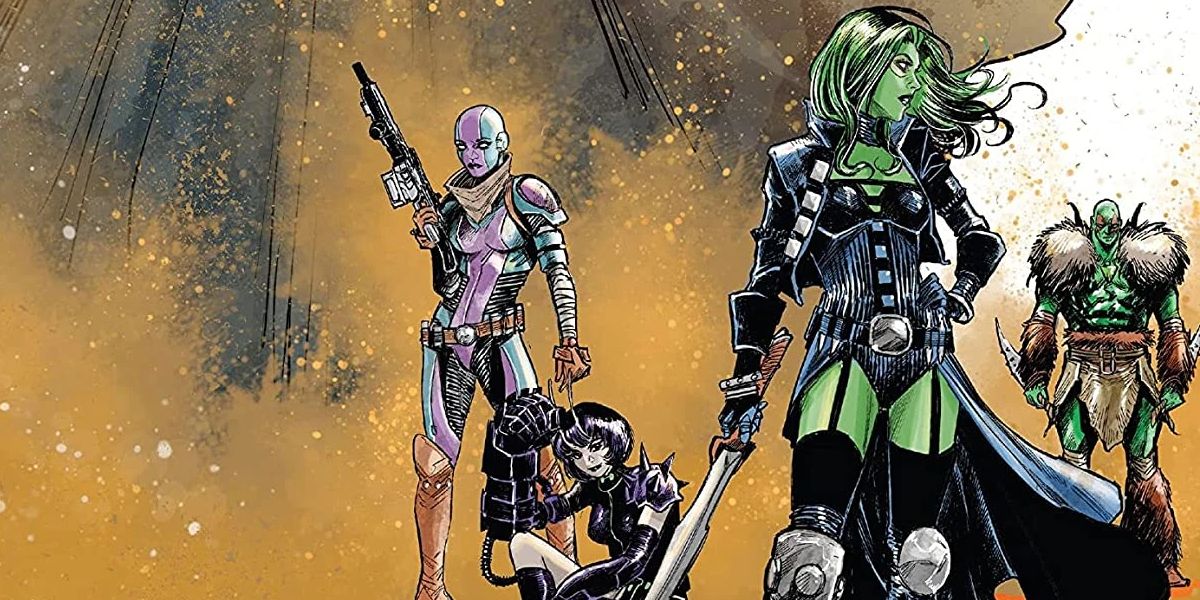 Gamora, Drax, Mantis e Nebula na capa de Guardiões da Galáxia #1 da Marvel Comics (2023)