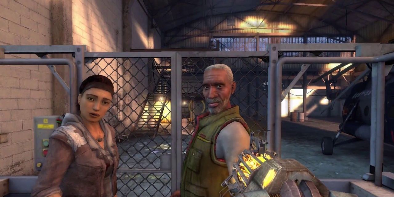 Gordon Freeman conversando com Alyx e Eli Vance no episódio dois de Half-Life 2.