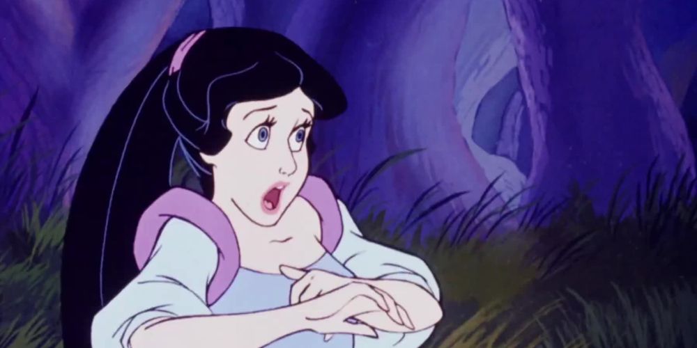 A long haired Snow White screams in Happily Ever After (1989)