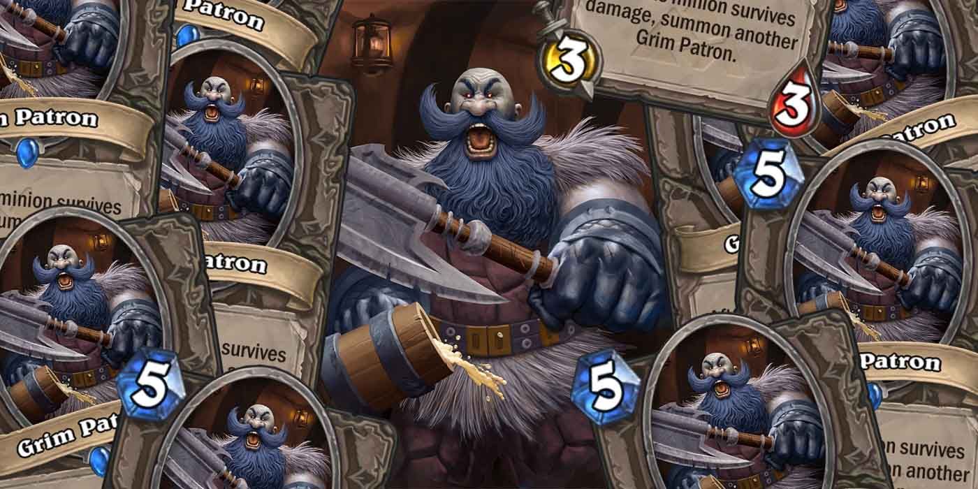 Arte de Hearthstone Grim Patron e colagem de cartas