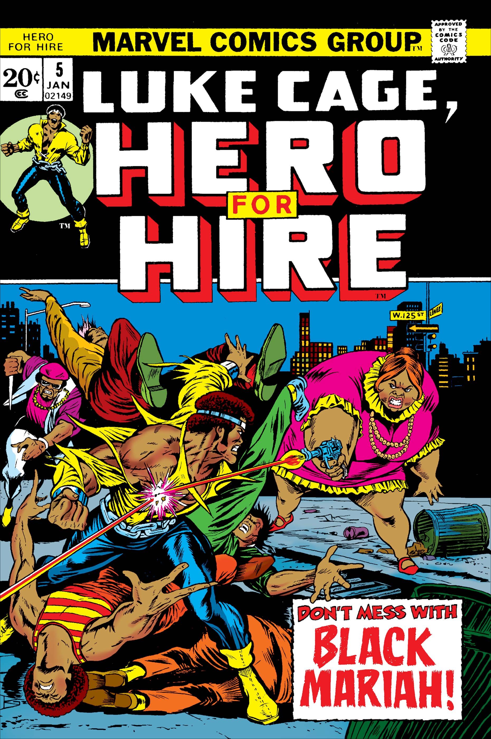 Luke Cage fights Black Mariah on the cover of Hero for Hire #5