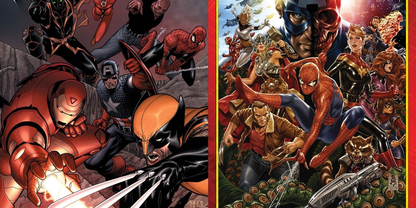 Covert art for New Avengers 16 and Secret Empire 1 with Marvel heroes fighting