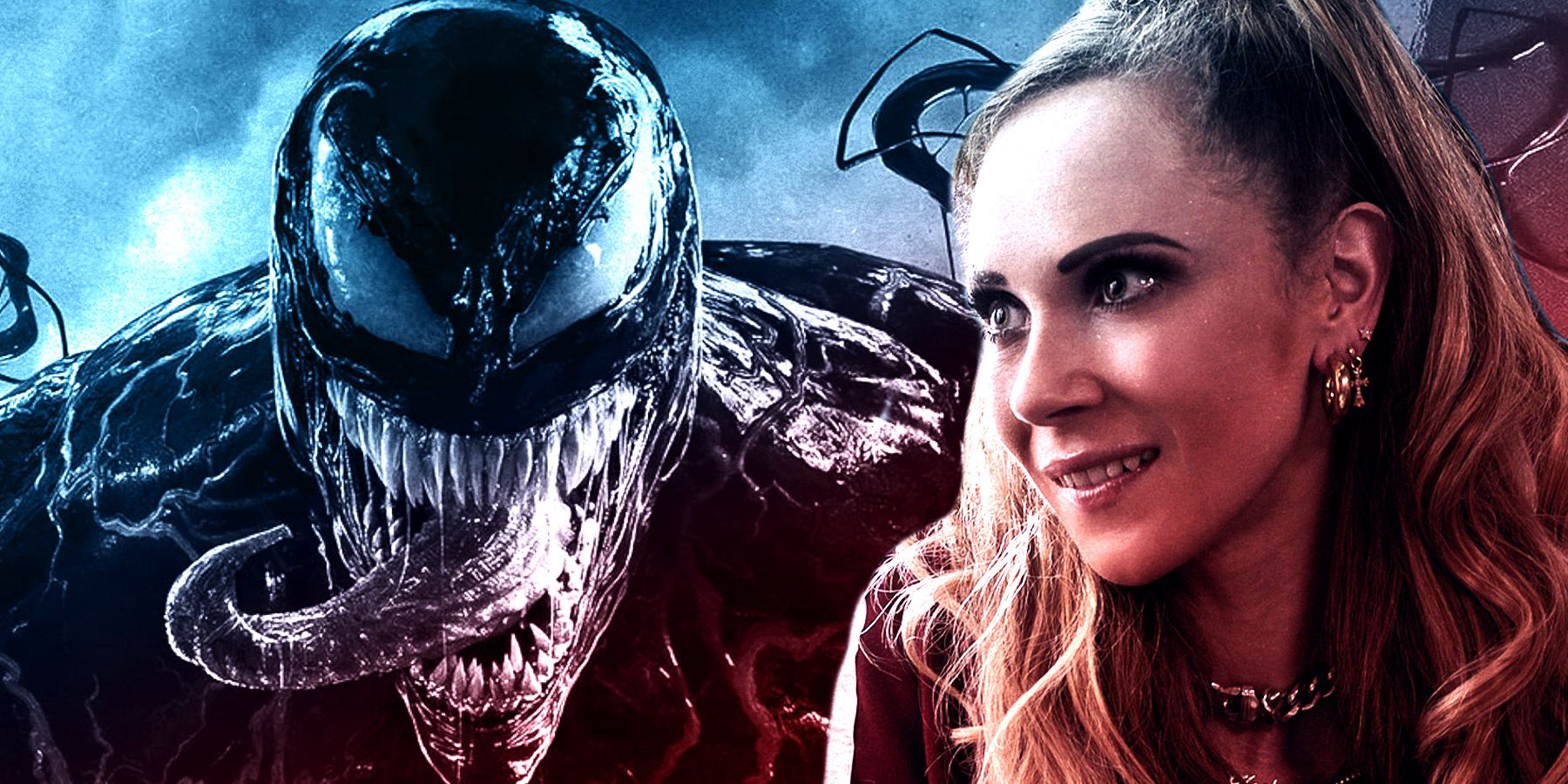 Ted Lasso’s Juno Temple next to an image of the Venom symbiote.