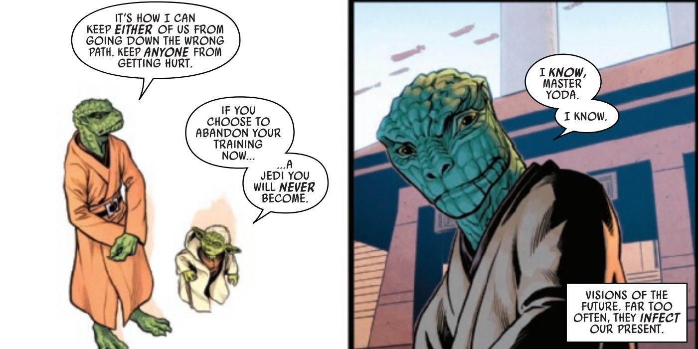 Iniciada Gheyr diz a Yoda que ela está deixando a Ordem Jedi