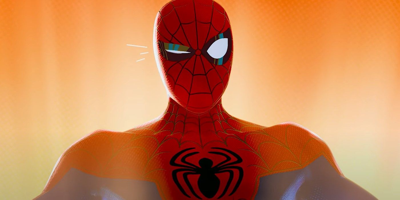 Peter B. Parker winking in Spider-Man: Into the Spider-Verse 