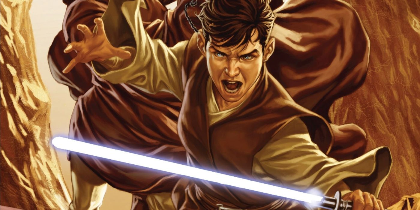 Um jovem Kanan entrando em ação com seu Mestre Jedi em First Blood.