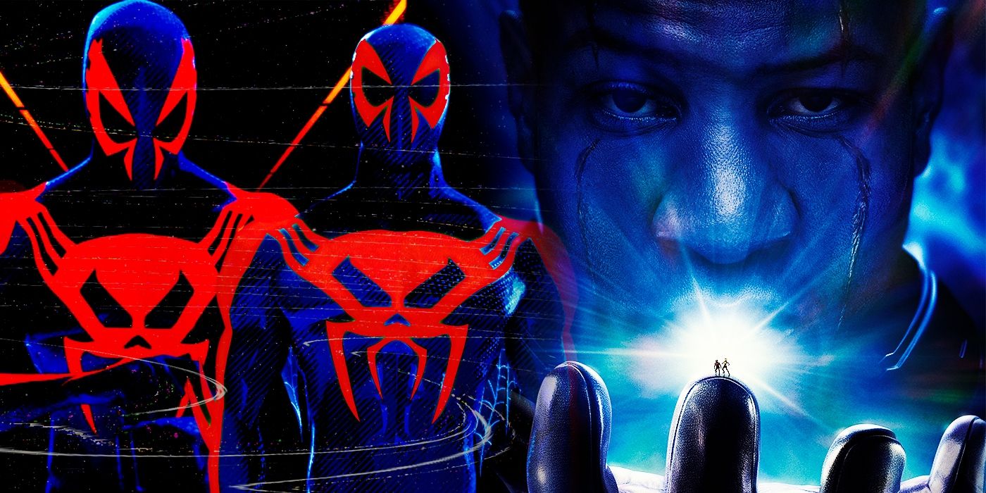 Spider-Man: Across the Spider-Verse's Spider-Man 2099 next to Jonathan Majors' MCU Kang