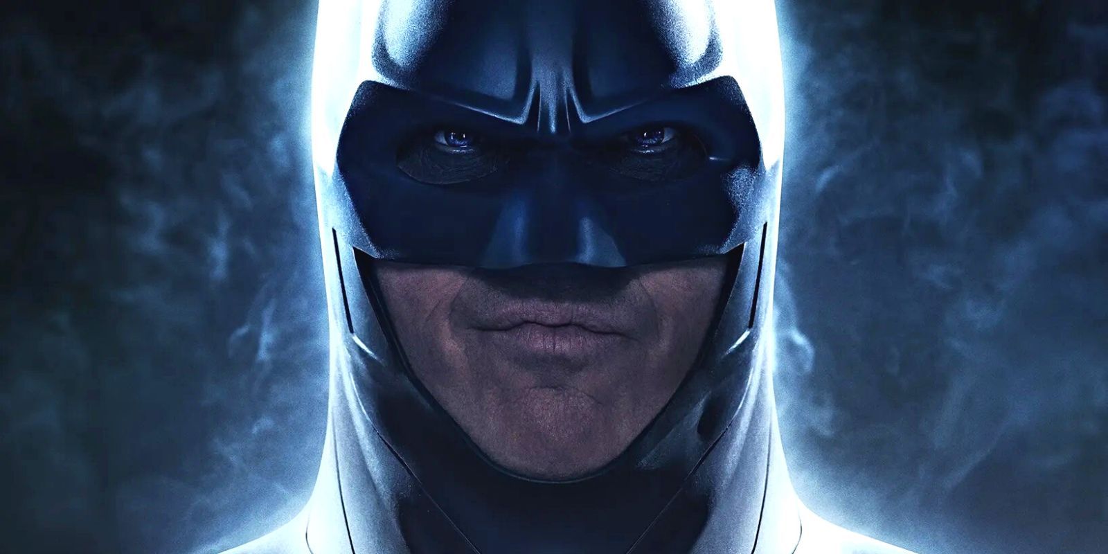 Michael Keaton's Batman smirking in a bright white light