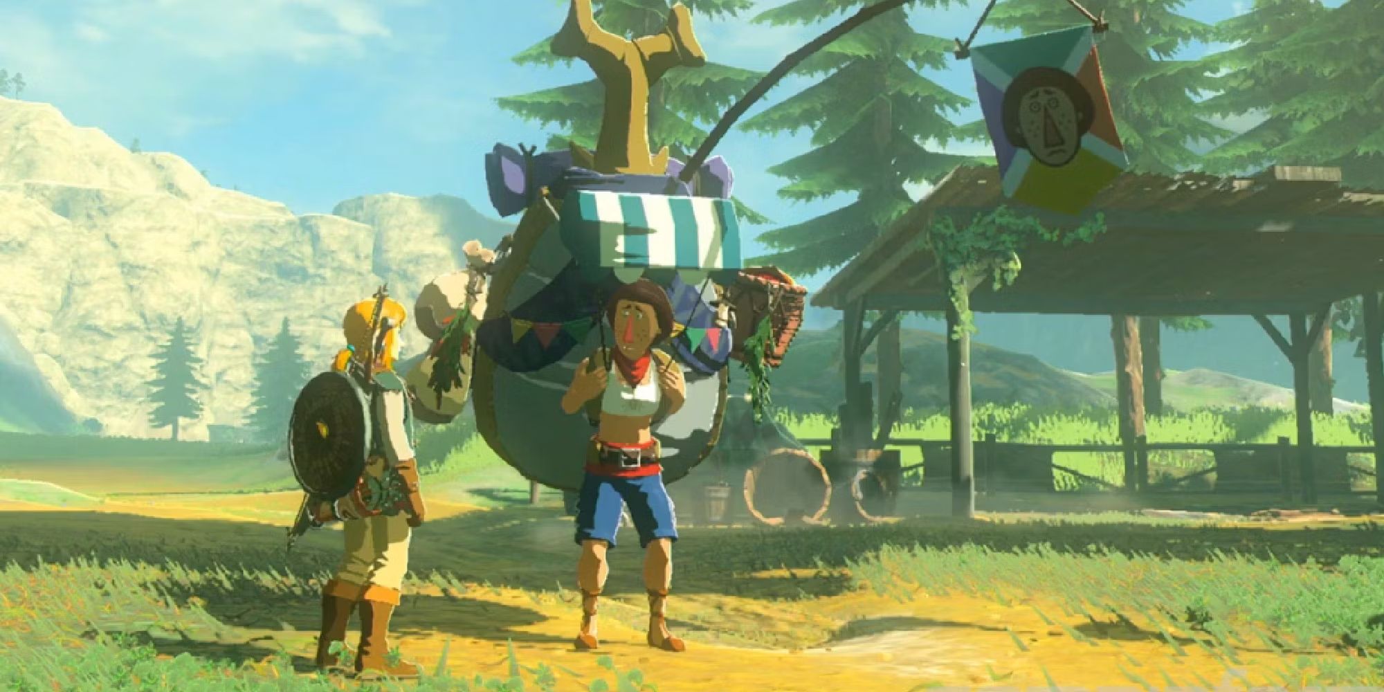 Link e Beedle falando um com o outro em Breath of the Wild