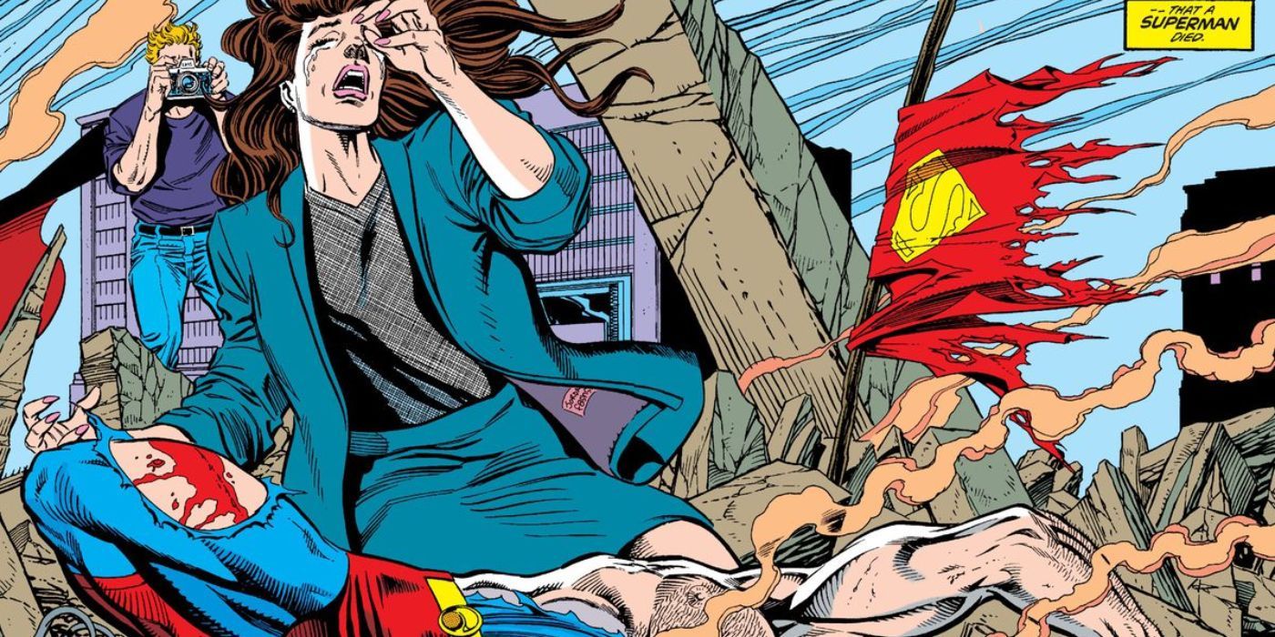 Lois Lane mourns Superman amidst rubble