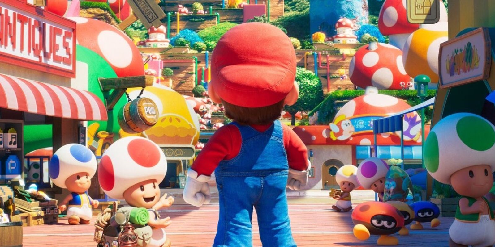 Mario entra no Mushroom Kingdom com Toad.