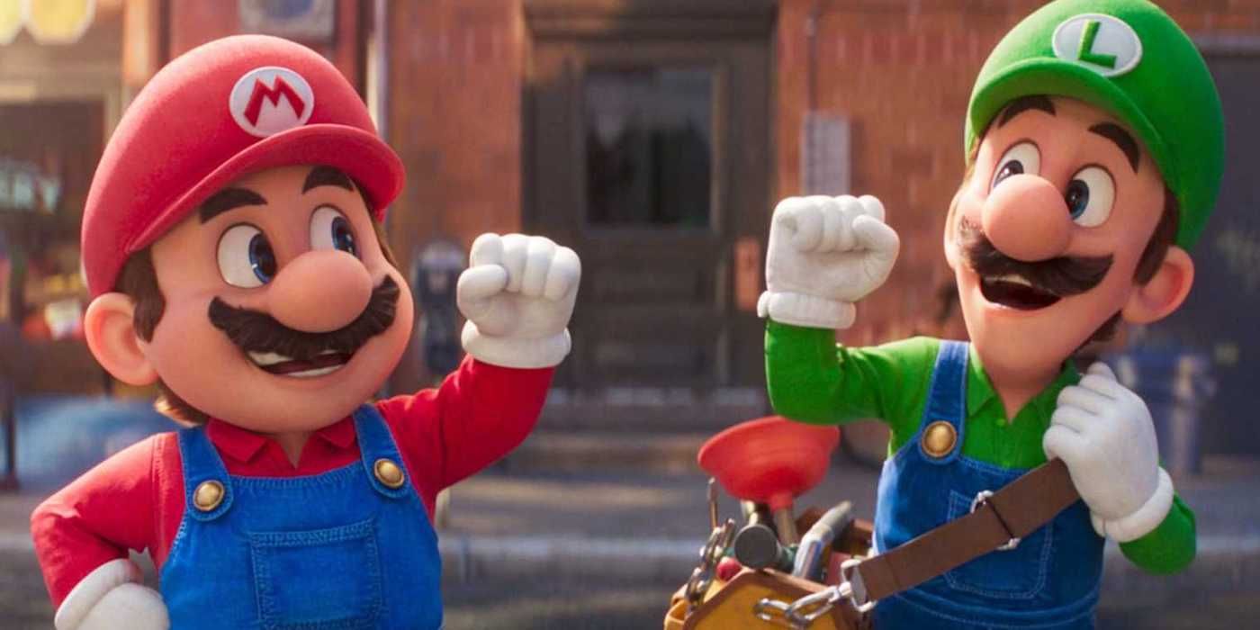 Mario and Luigi bump fists in The Super Mario Bros. Movie 