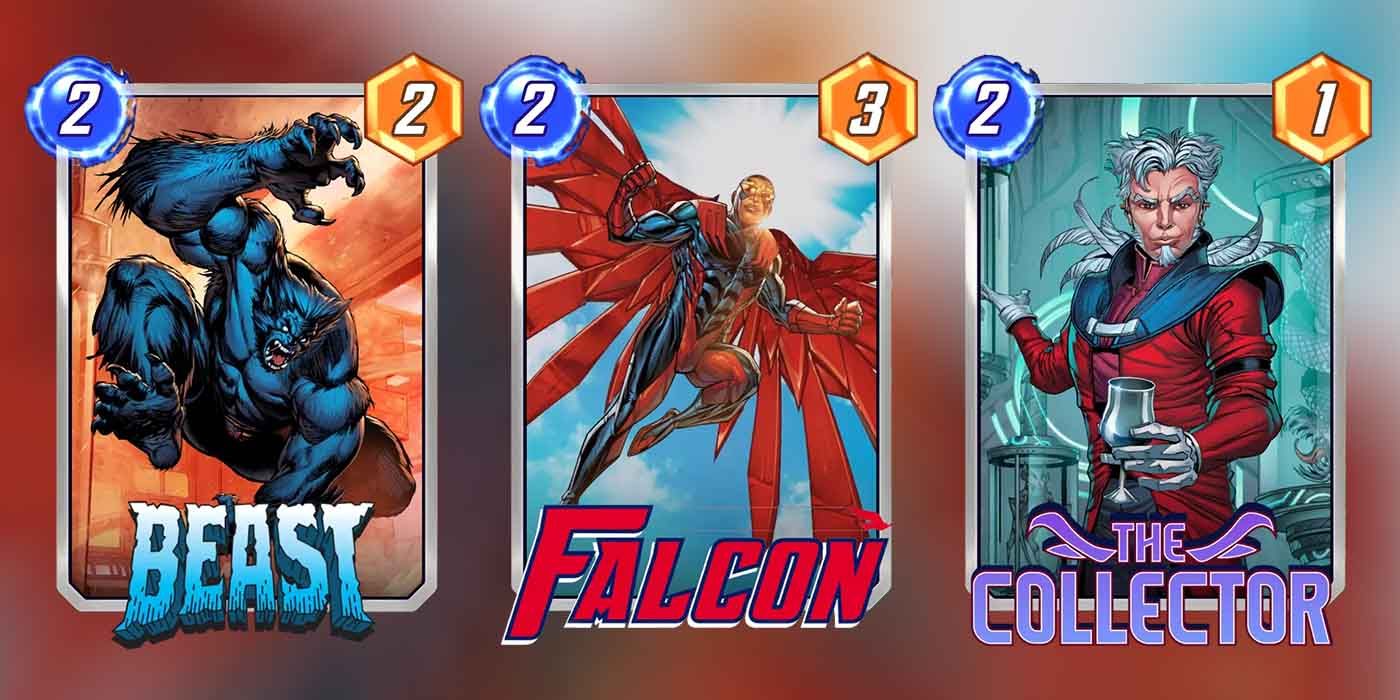 Marvel Snap cards Besta, Falcão e Colecionador