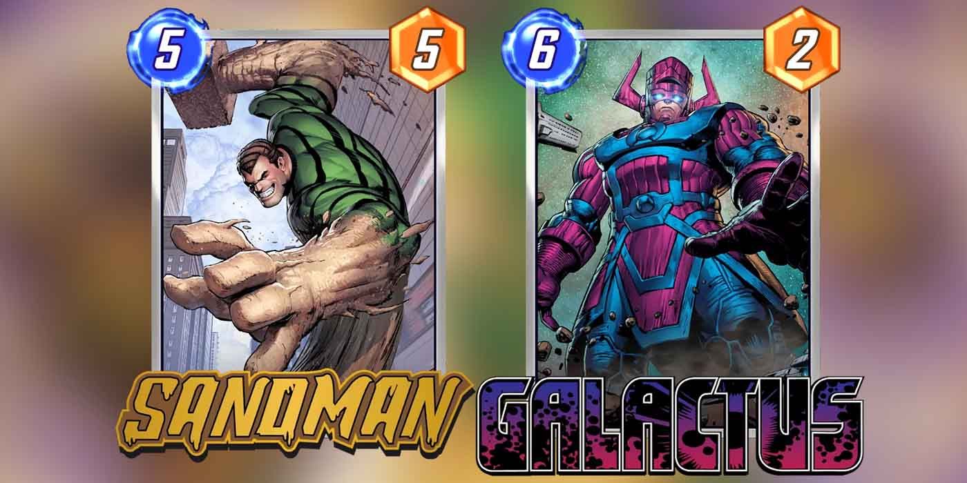 Cartões Marvel Snap Sandman e Galactus