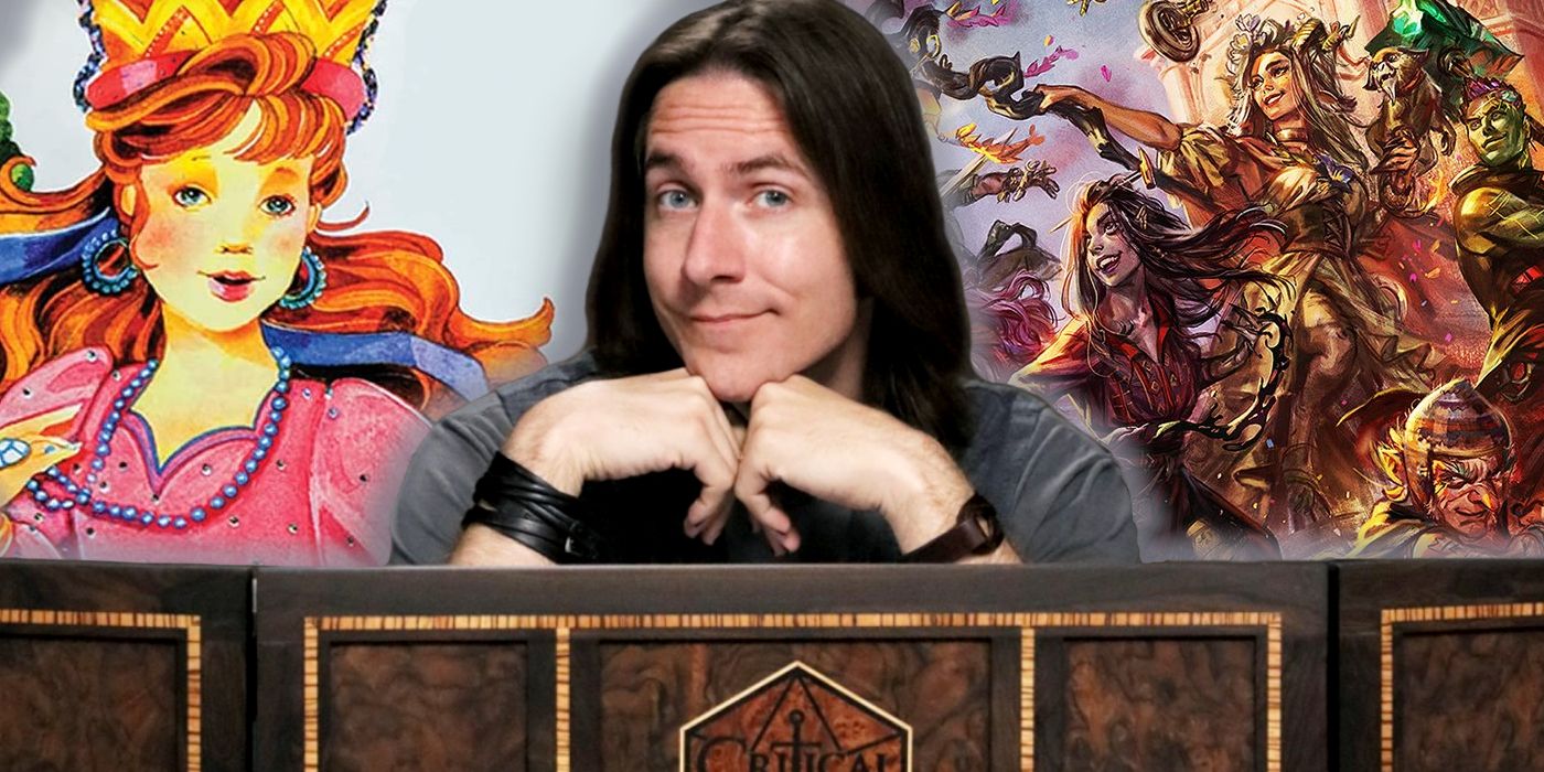 Matthew Mercer with the art of Pretty Pretty Princess and Critical Role.