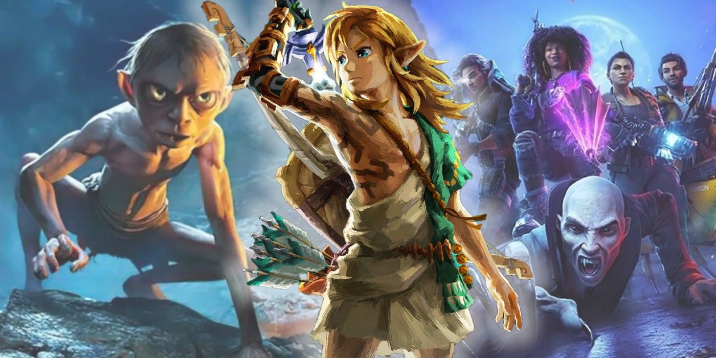 Link from Tears of the Kingdom in from of Gollum and Redfall keyart