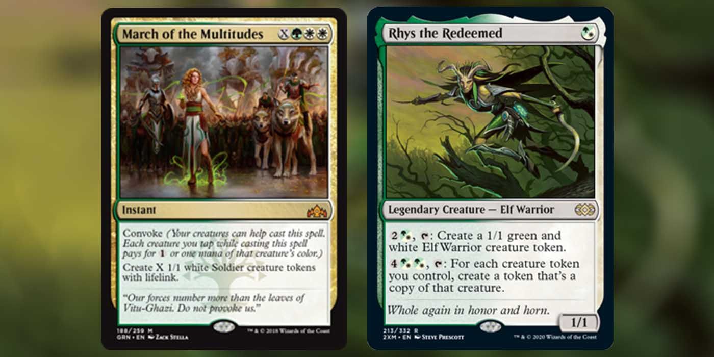 Cartas MTG March of the Multitudes e Rhys the Redeemed