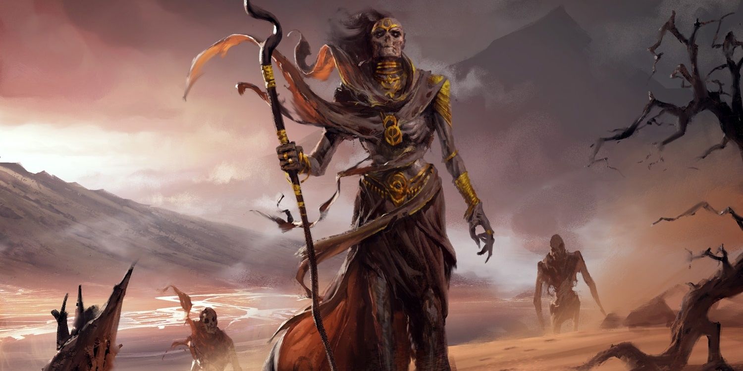 A mummy lord undead monster in the desert in DnD 5e