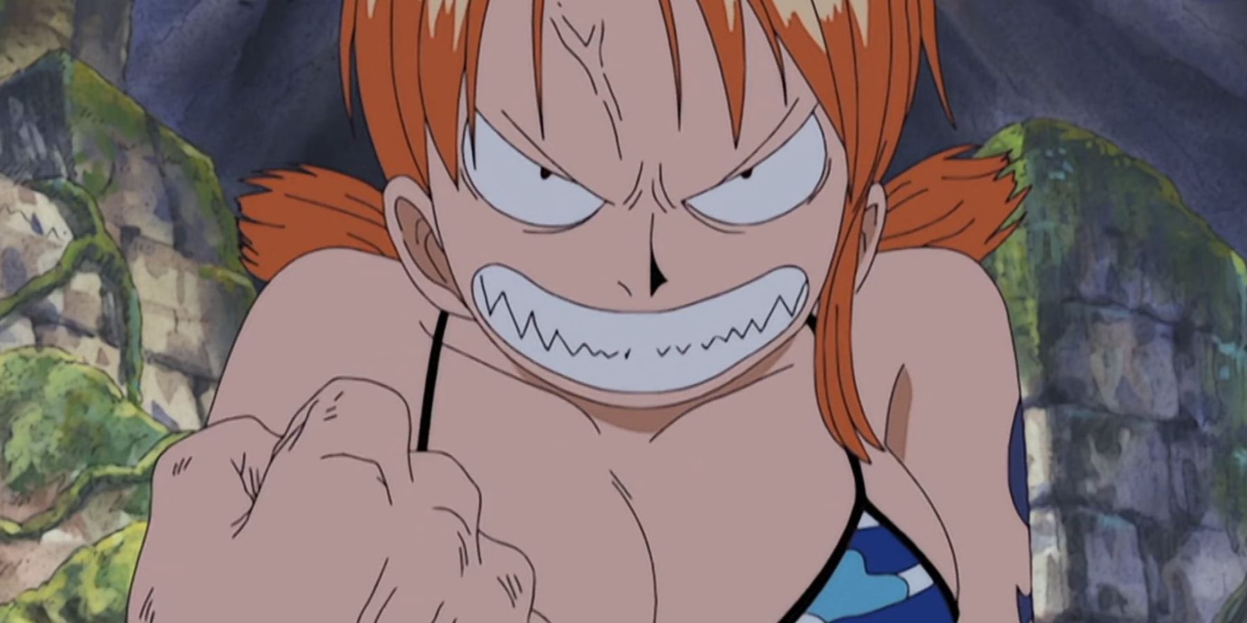 Nami gets angry in One Piece.