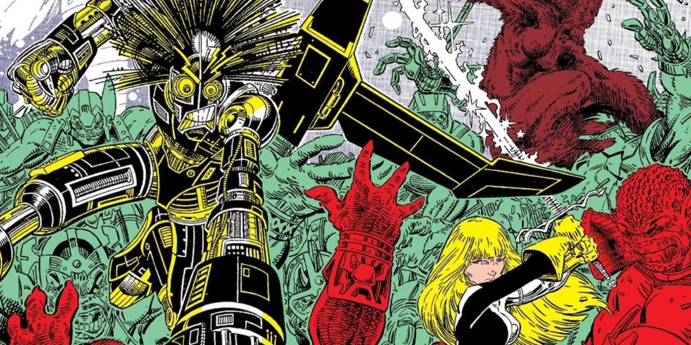 New Mutants Special Edition Cover by Art Adams featuring Warlock and Magik fighting monsters