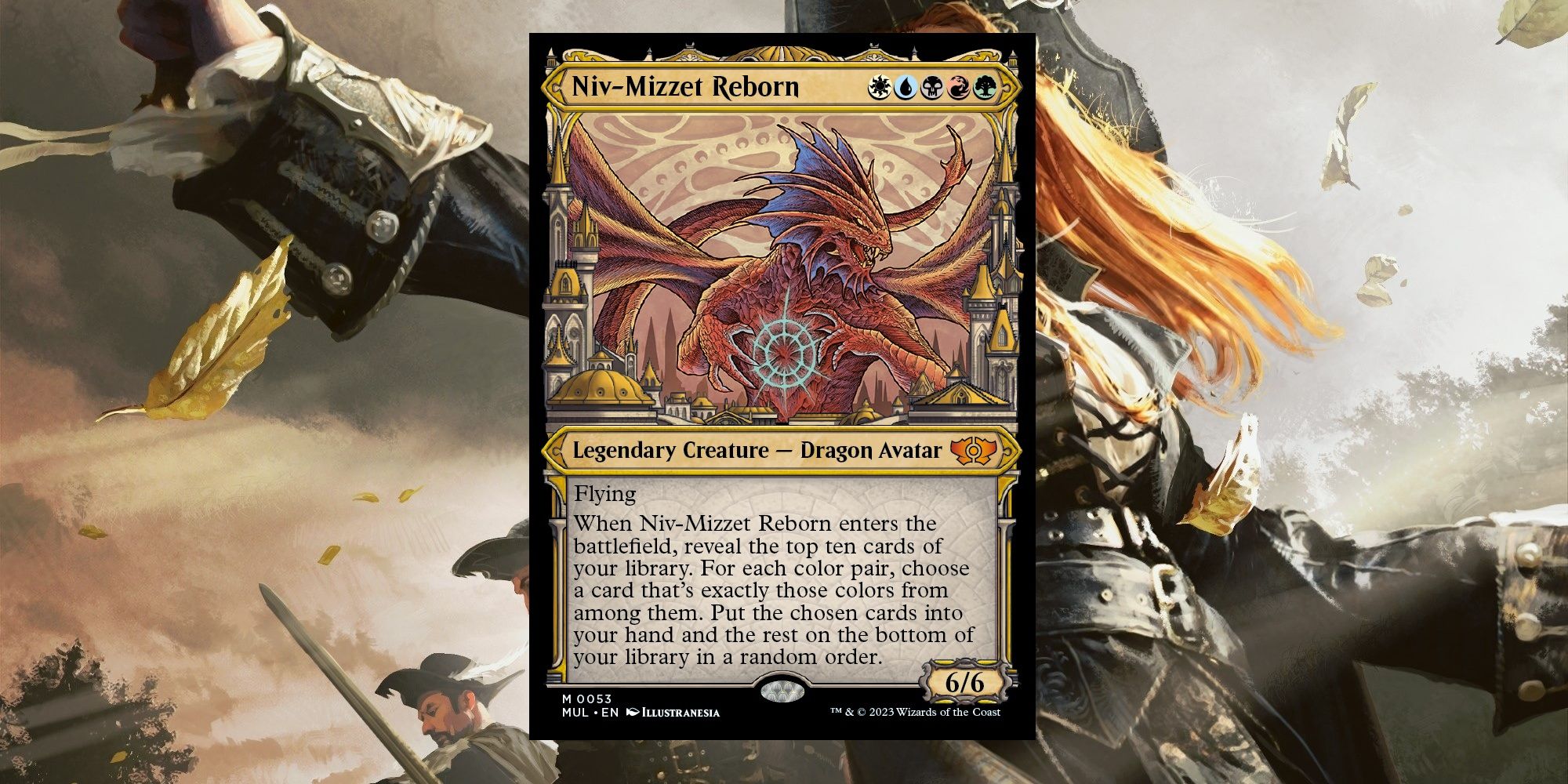 Cartão Niv-Mizzet Reborn da Folha de Lendas do Multiverso do MTG.