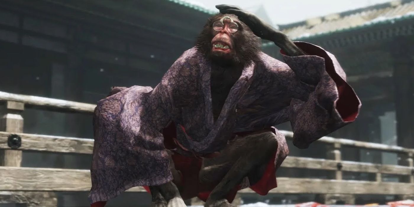 Um dos macacos de tela dobrável em busca de inimigos de Sekiro