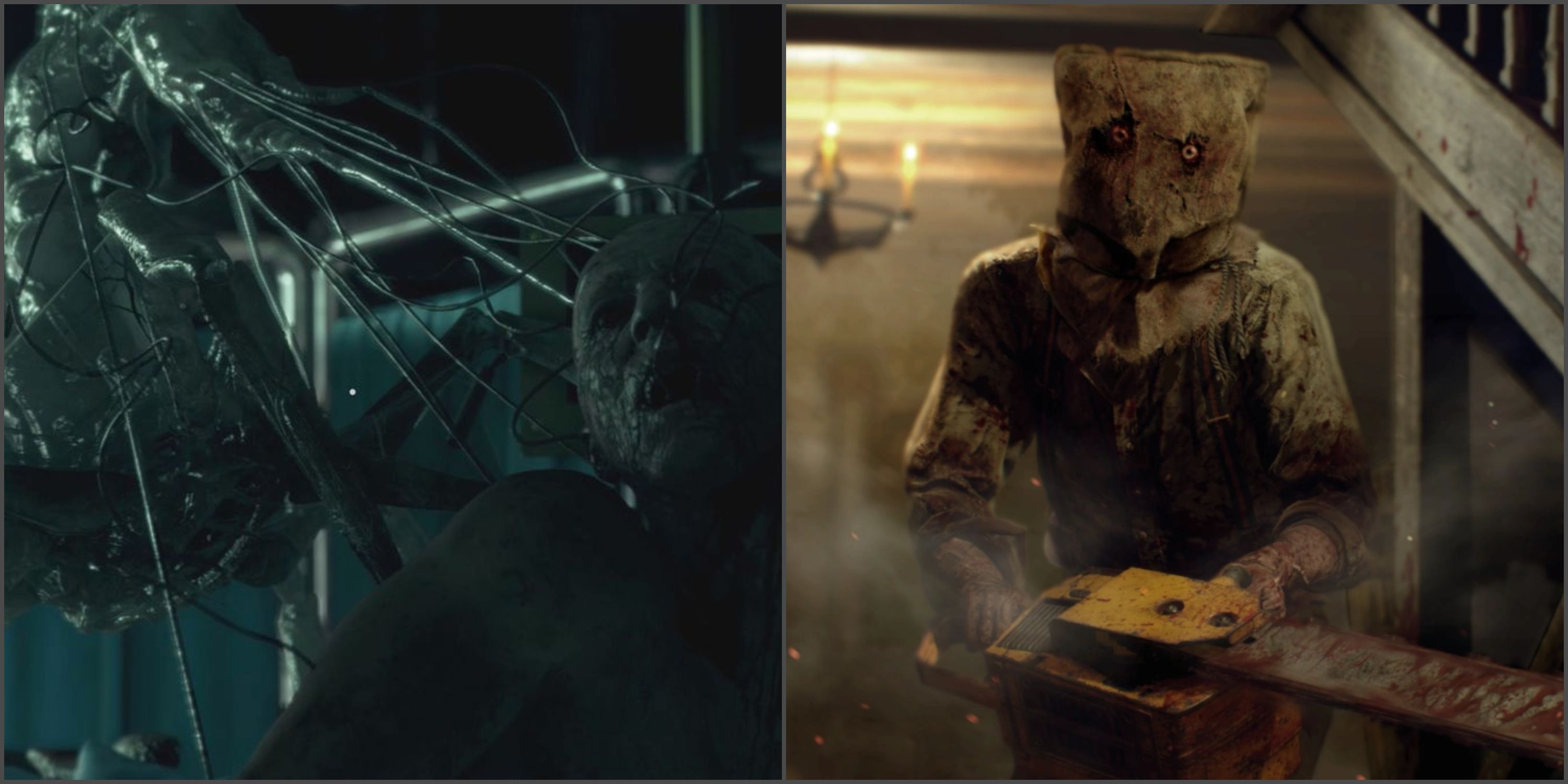 RE4 Remake: An Arana attached to a test subject & the Chainsaw Man enemy