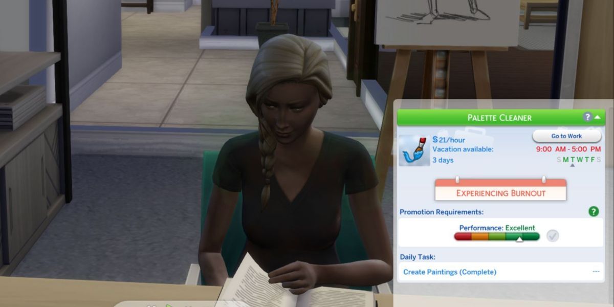 Um Sim experimenta esgotamento no trabalho em The Sims 4