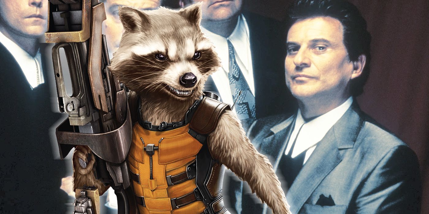Guardians of the Galaxy's Rocket Racoon next to Tommy DeVito from Goodfellas.