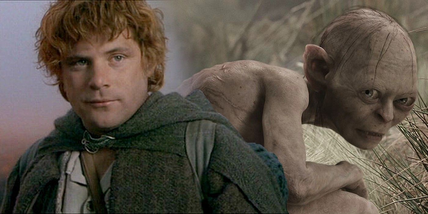 Sam from Lord of the Rings in front of a sneaky-looking Gollum.