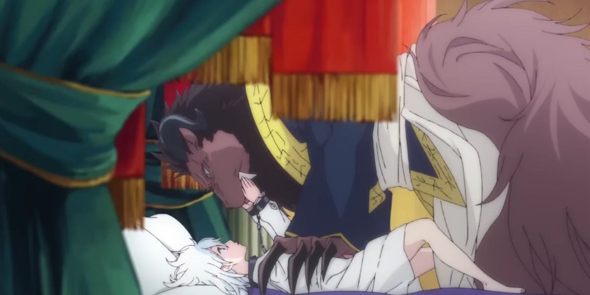 Sariphi being held down on the bed by Leonhart in Sacrificial Princess and the King of Beasts-1