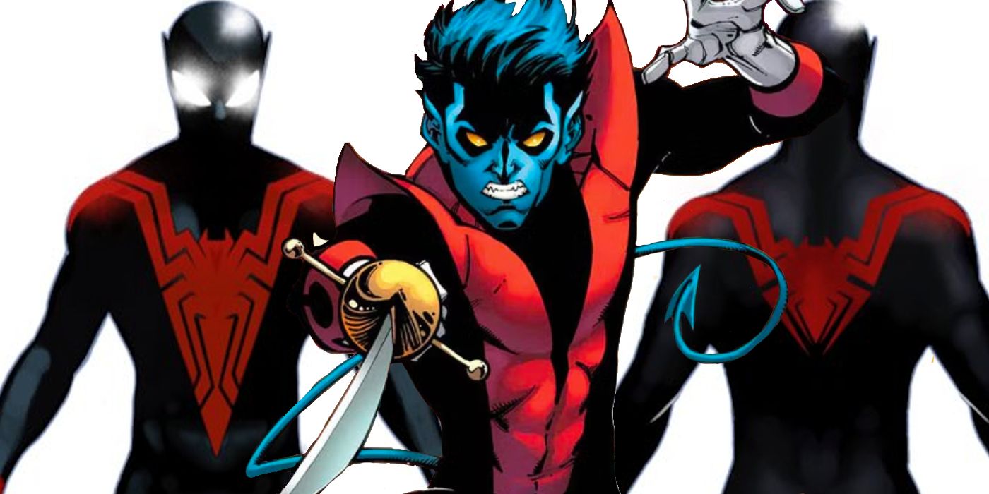Nightcrawler next to his Spider-costume for Marvel's Uncanny Spider-Man.
