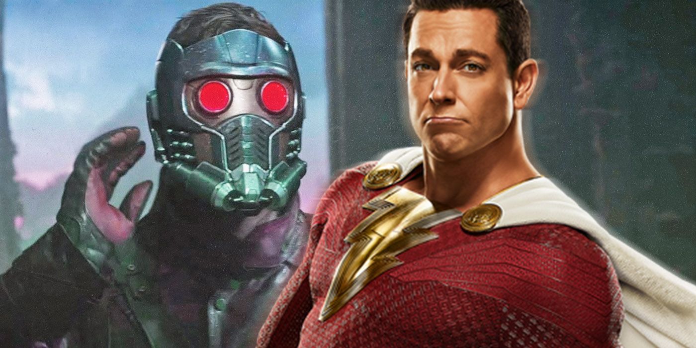 Zachary Levi's Shazam next to an image of Star-Lord in the MCU.