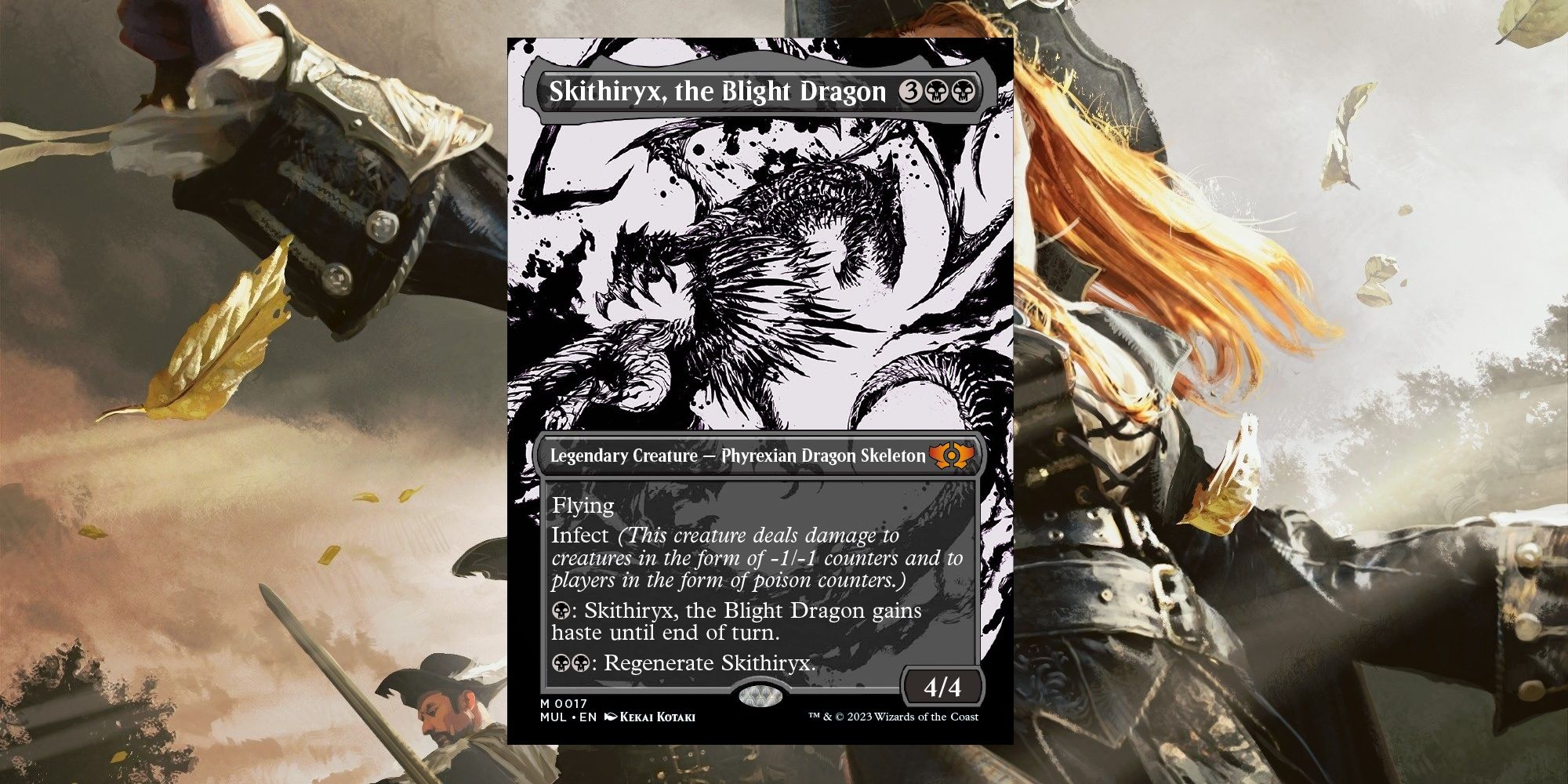 Skithiryx, o cartão Blight Dragon da Folha de Lendas do Multiverso do MTG.