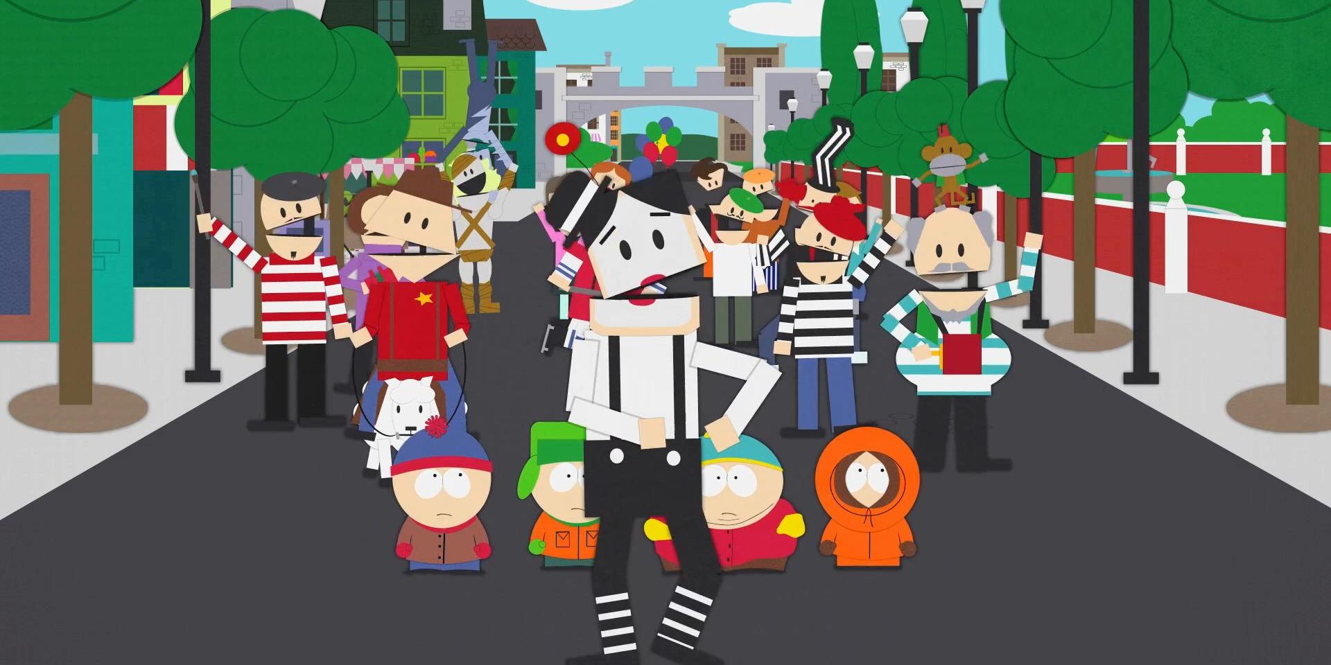 A march through Quebec streets in Canada in South Park