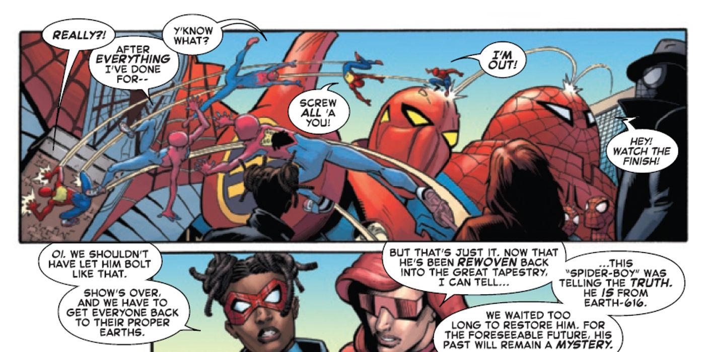 homem-aranha 7 Spider-Boy foge depois que os heróis do Spider-Verse não conseguem se lembrar dele