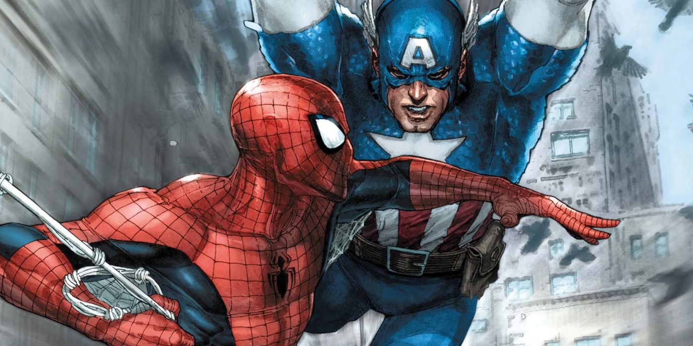 Spider-Man fights Captain America on the cover of Avenging Spider-Man #5 (2012) from Marvel Comics.