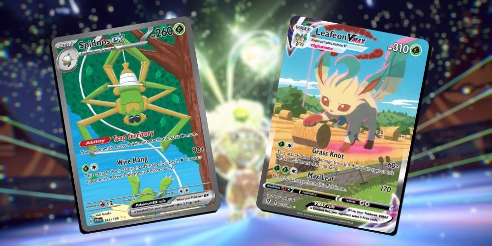 Spidops ex e Leafeon Vmax do Pokémon Estampas Ilustradas