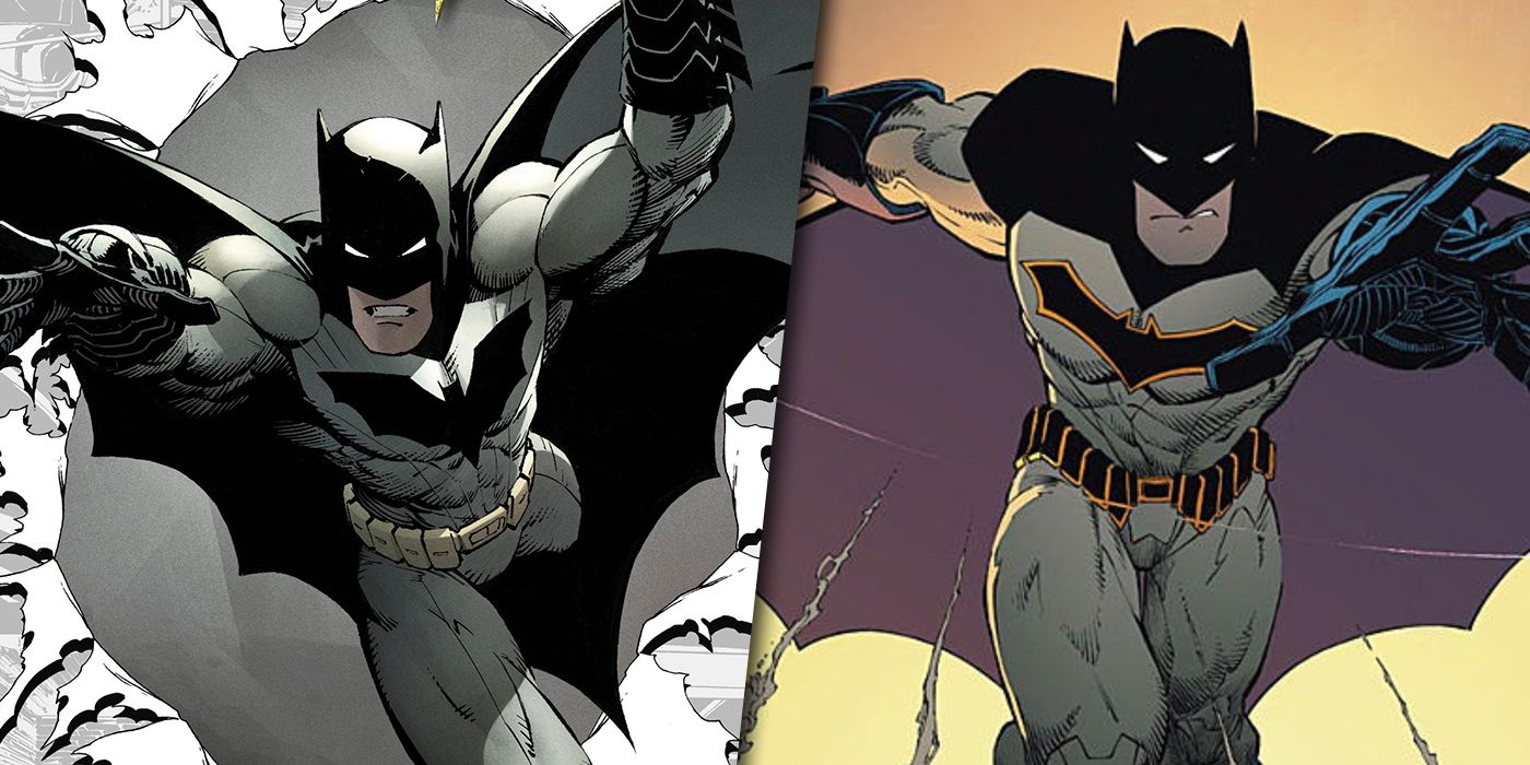 Split image of Batman in his New 52 and Rebirth costumes