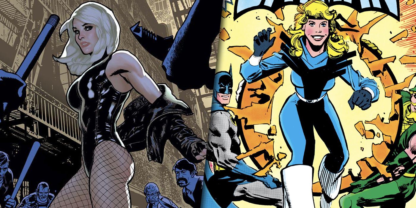 Split image of Black Canary in her original suit and her 80s redesign